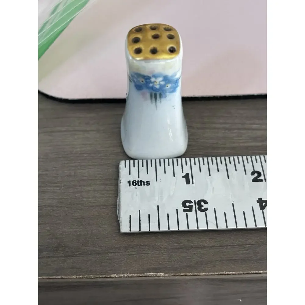 Vintage Porcelain Hand Painted Salt And Pepper Shakers Japan Blue Floral Tiny